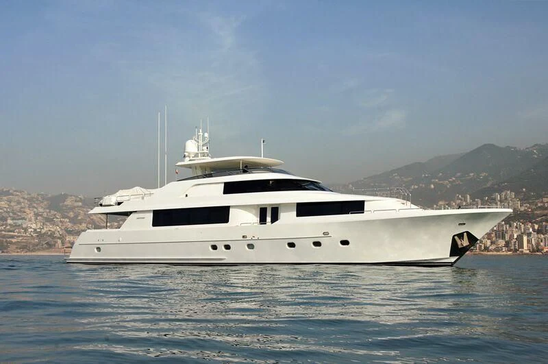 a white yacht in the water aboard HATATY Yacht for Sale