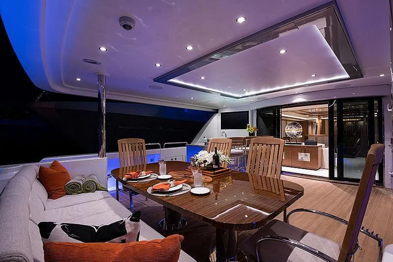 a modern looking living room aboard HAT TRICK Yacht for Sale