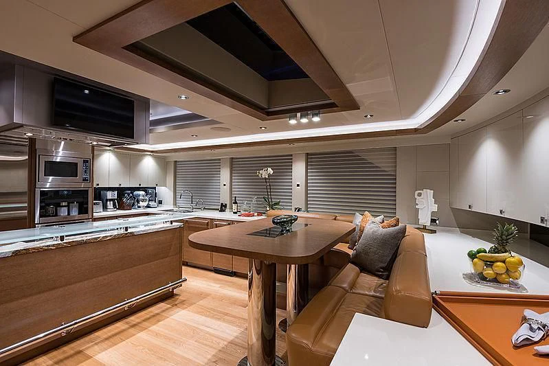 a modern looking living room aboard HAT TRICK Yacht for Sale