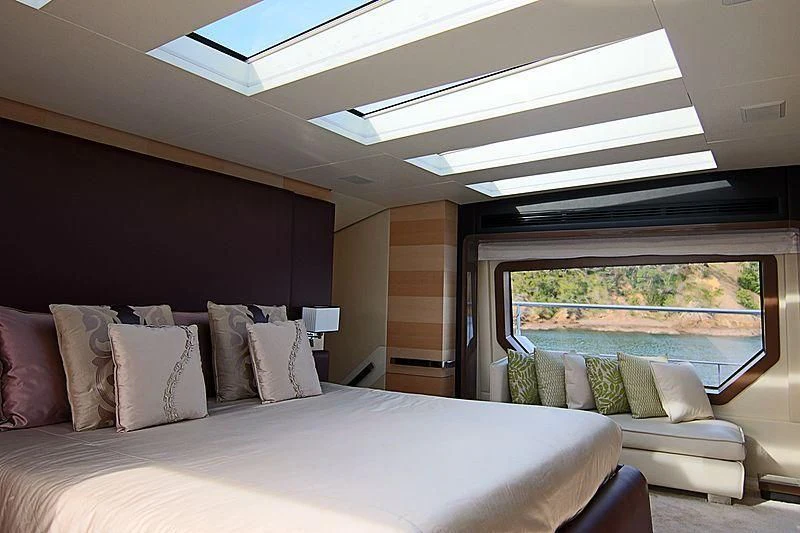 a bed in a room aboard ESTEL OF IBIZA Yacht for Sale