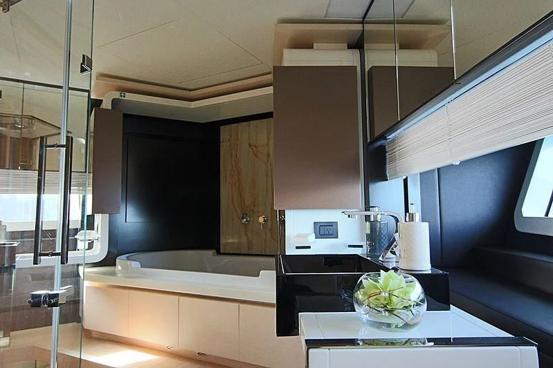 a kitchen with a large window aboard ESTEL OF IBIZA Yacht for Sale