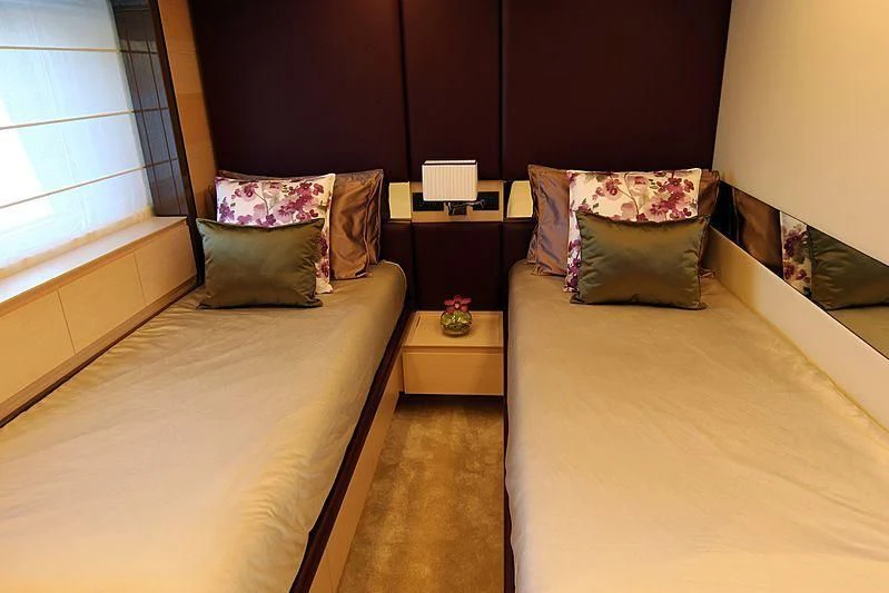 a couple of beds in a room aboard ESTEL OF IBIZA Yacht for Sale
