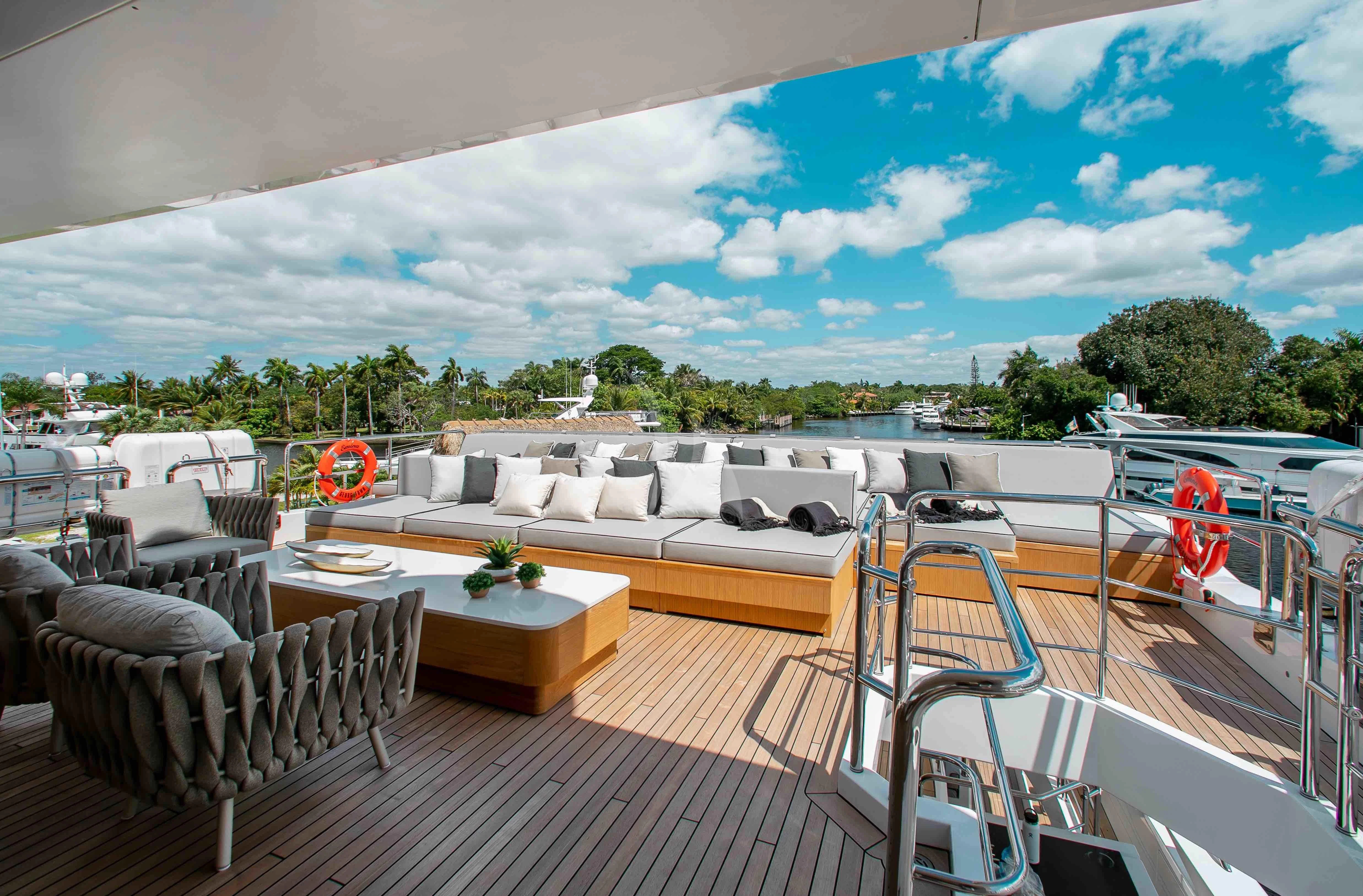 a deck with a large pool aboard EMINA Yacht for Charter