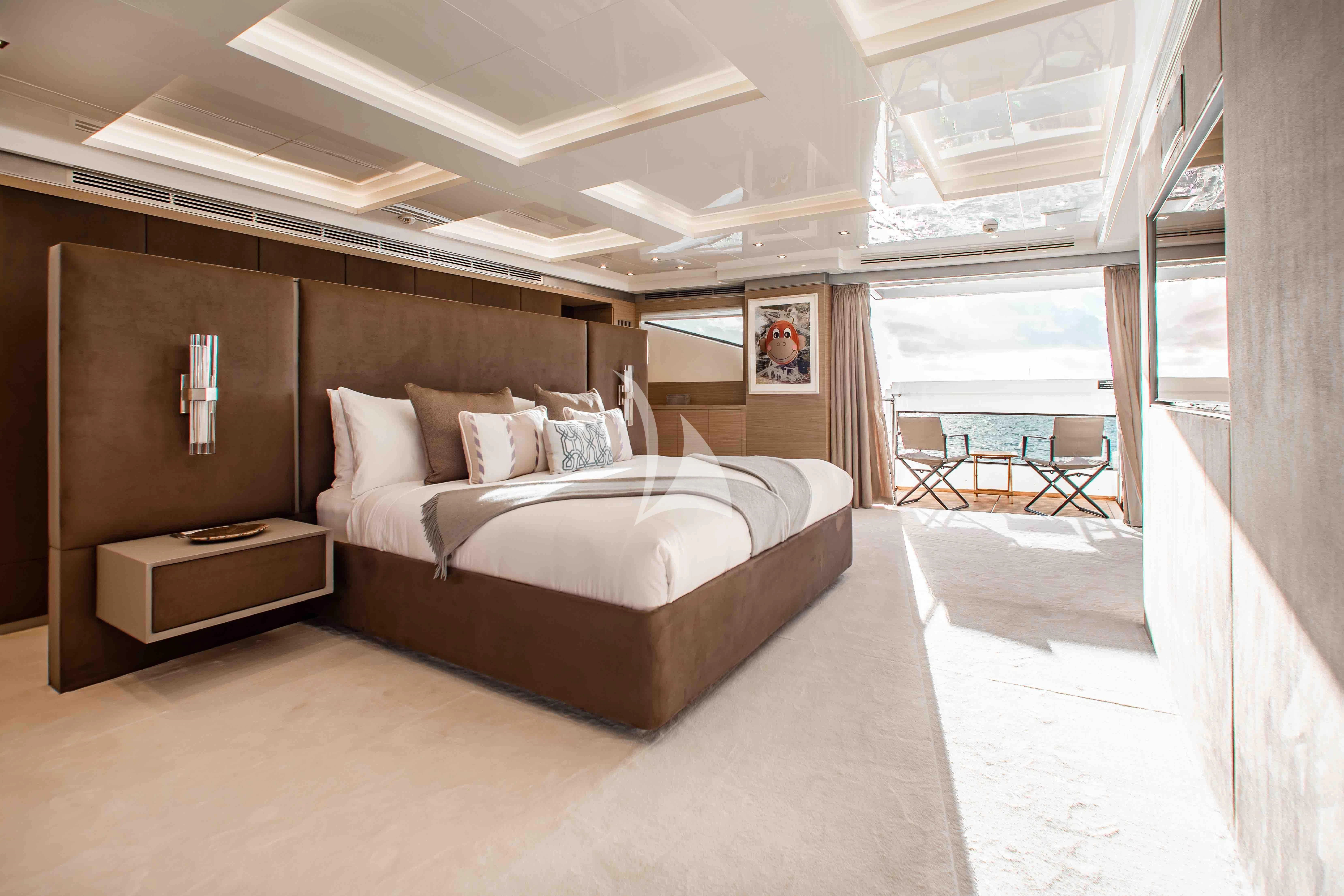 a bed in a room aboard EMINA Yacht for Charter