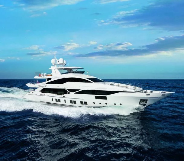 a white yacht on the water aboard EMINA Yacht for Charter