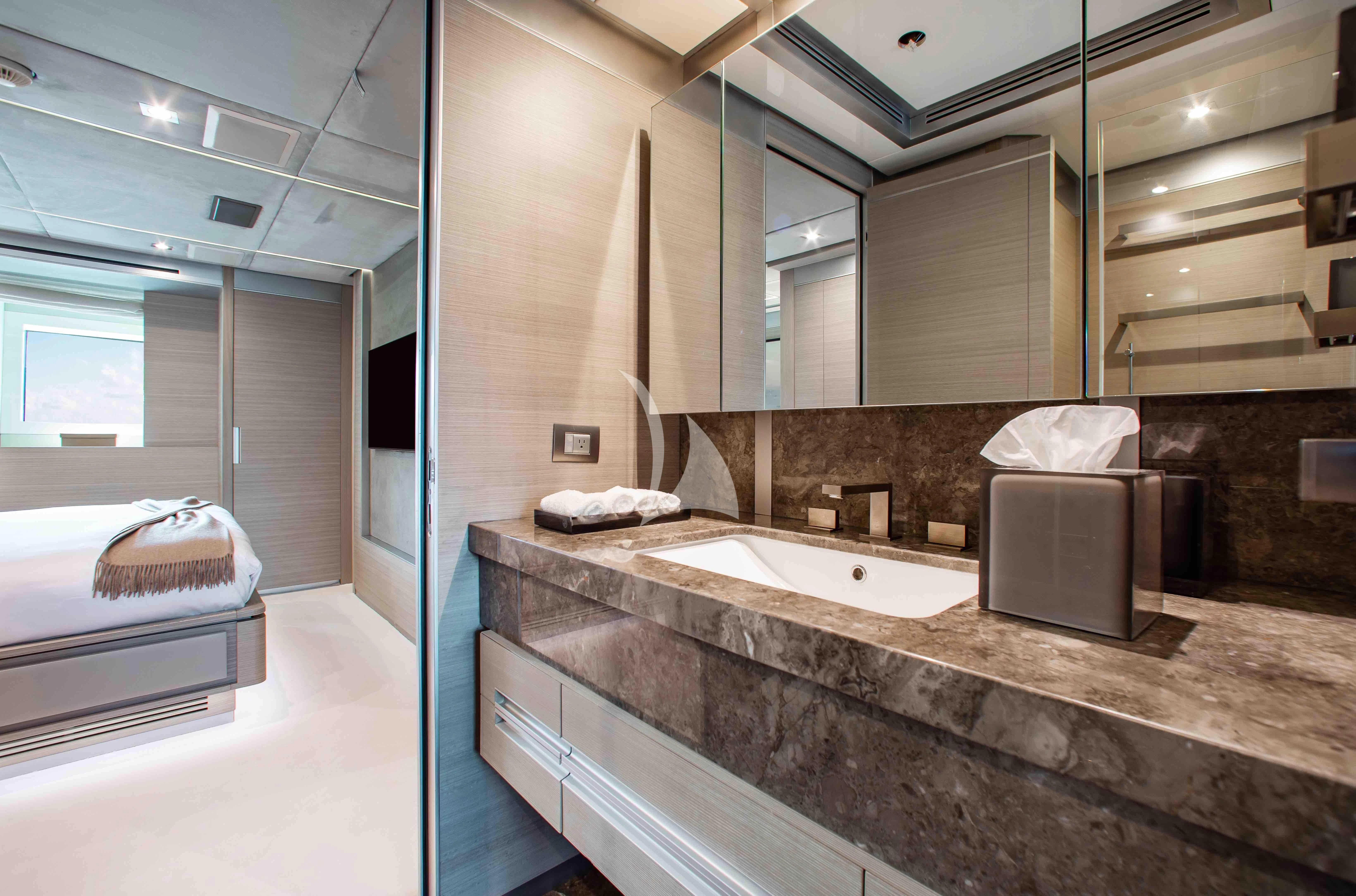 a bathroom with a large counter aboard EMINA Yacht for Charter