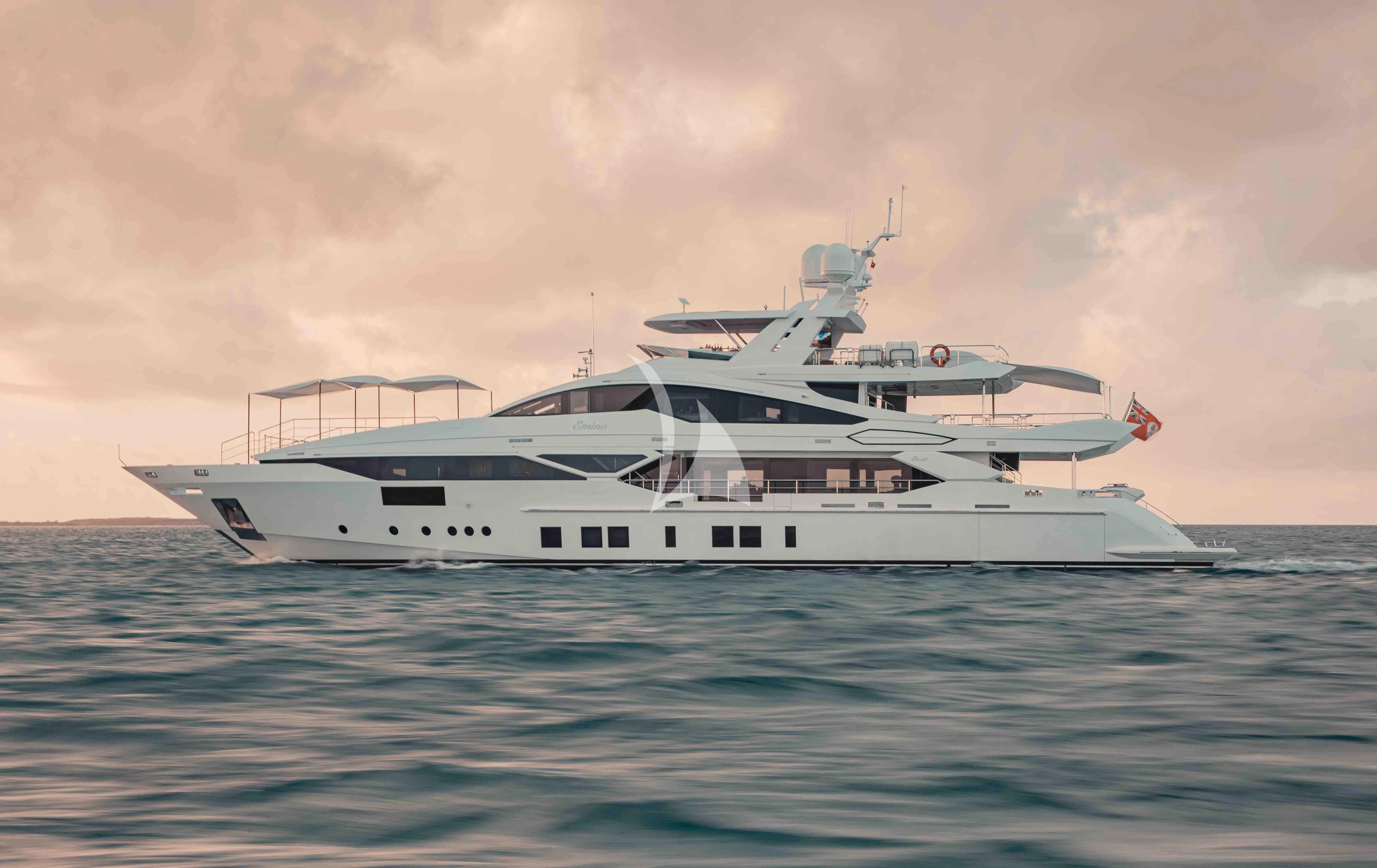 a white yacht in the water aboard EMINA Yacht for Charter