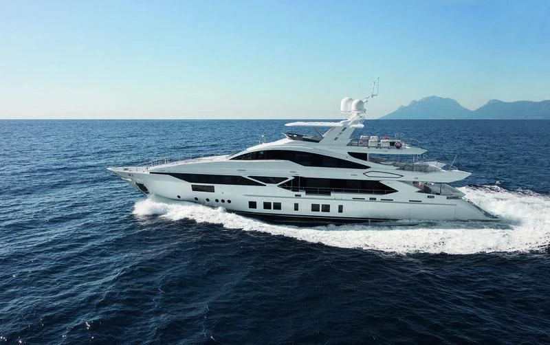 a white yacht on the water aboard EMINA Yacht for Charter