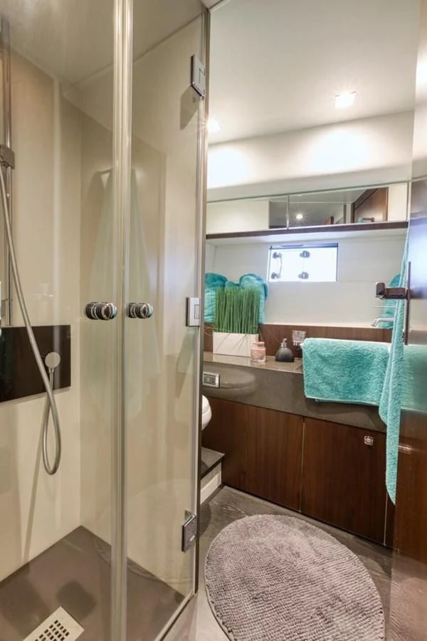 a shower unit in a bathroom aboard LANA 1 Yacht for Sale