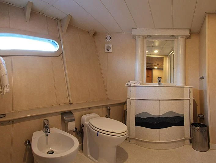 a bathroom with a bathtub and toilet aboard PRINCESS OF PALAU Yacht for Sale