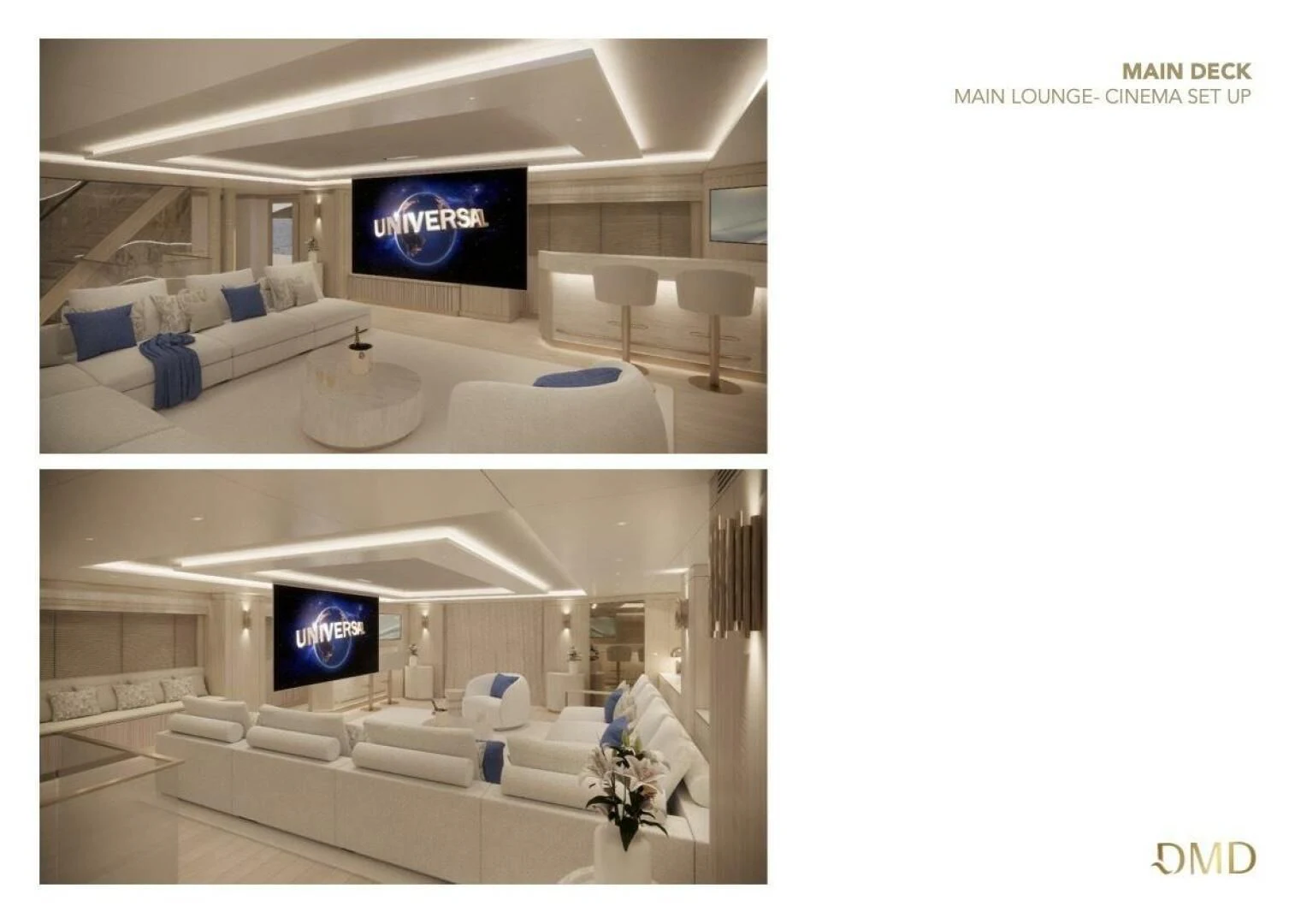 a room with a couch and a television aboard AO Yacht for Sale