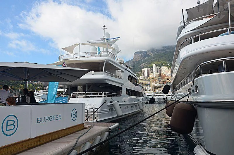a group of boats are parked in a harbor aboard AO Yacht for Sale