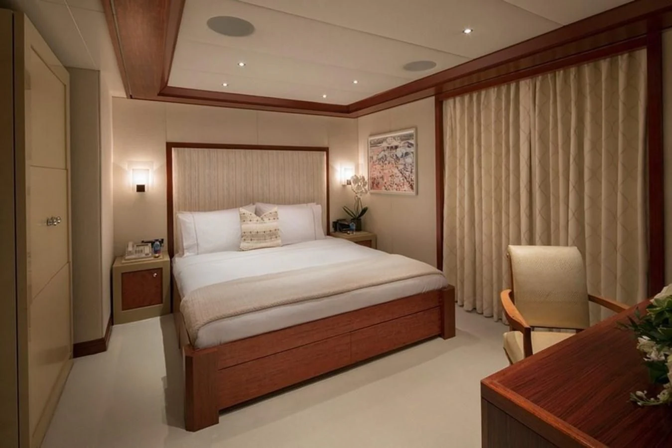 a bed in a hotel room aboard AO Yacht for Sale