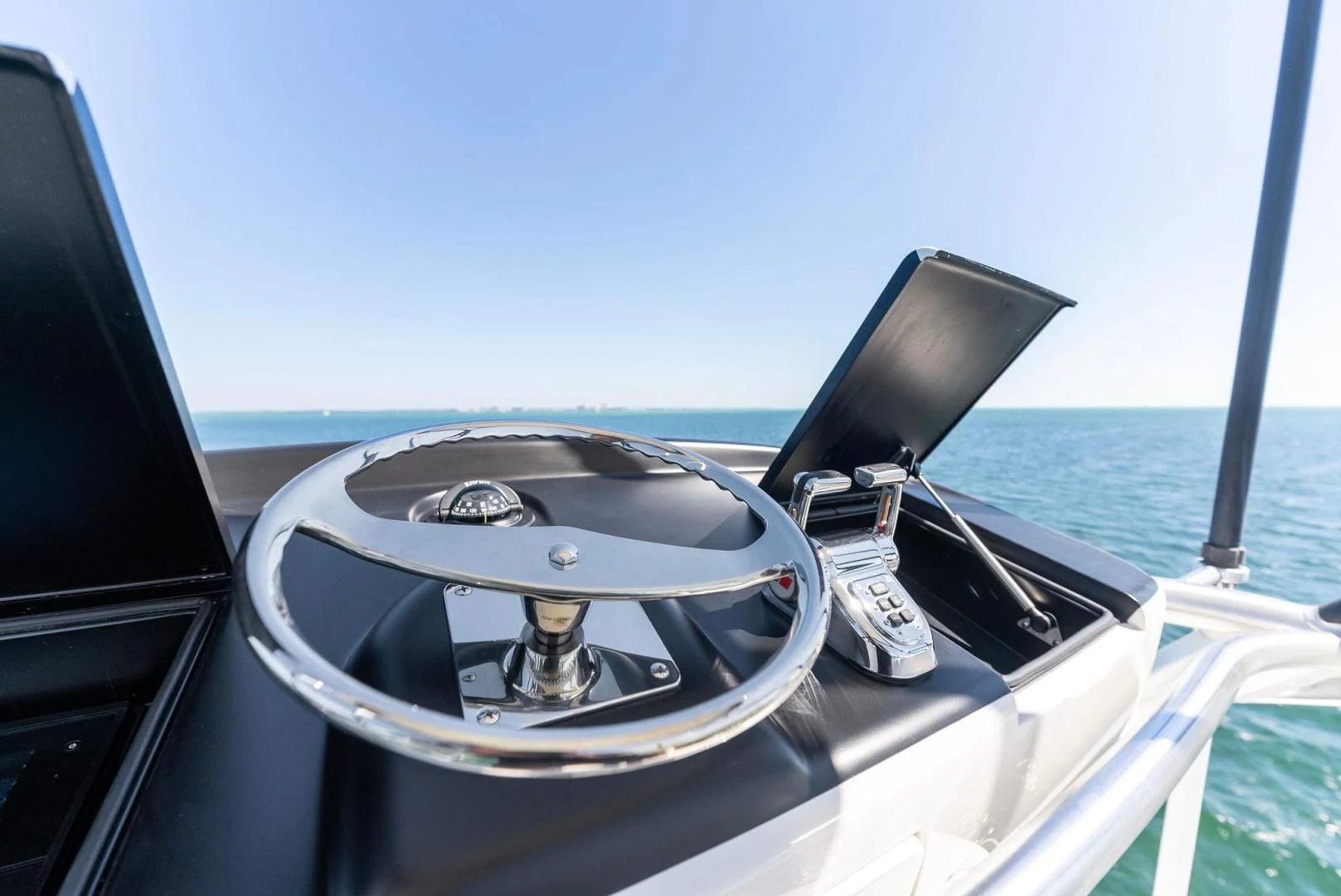 the steering wheel of a boat aboard THE PROVIDER Yacht for Sale