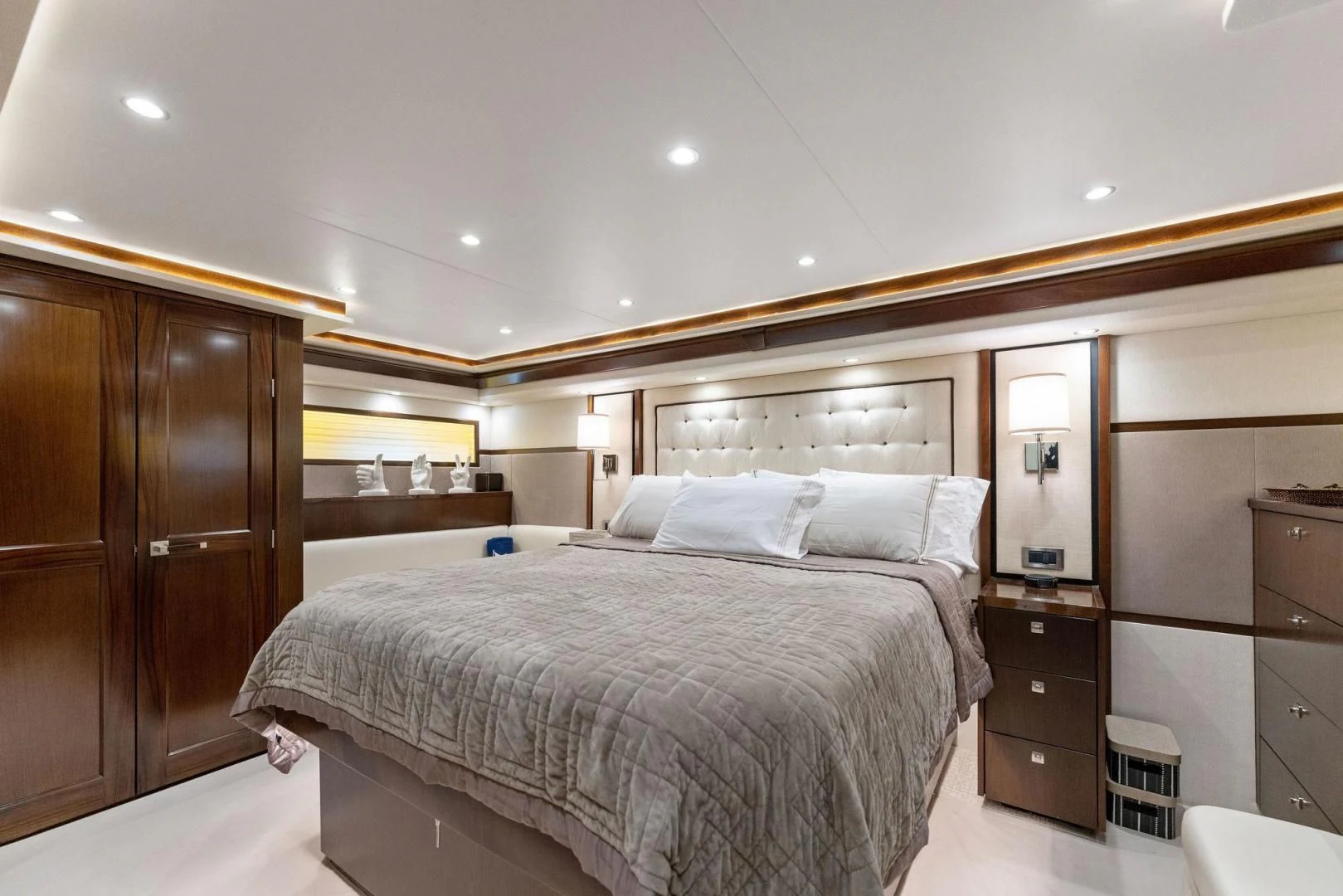 a large bedroom with a large bed aboard THE PROVIDER Yacht for Sale