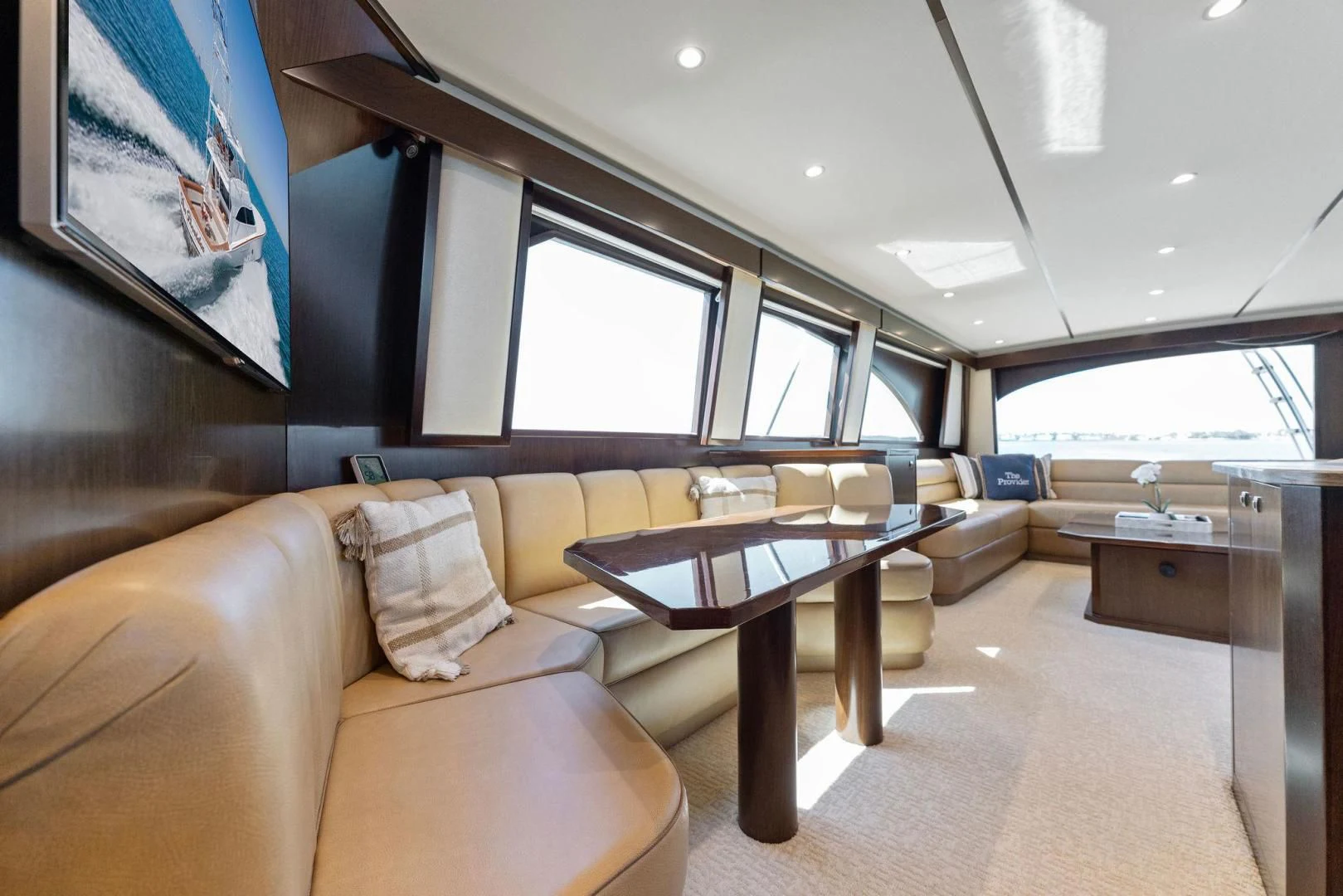 a living room with a couch and a table aboard THE PROVIDER Yacht for Sale