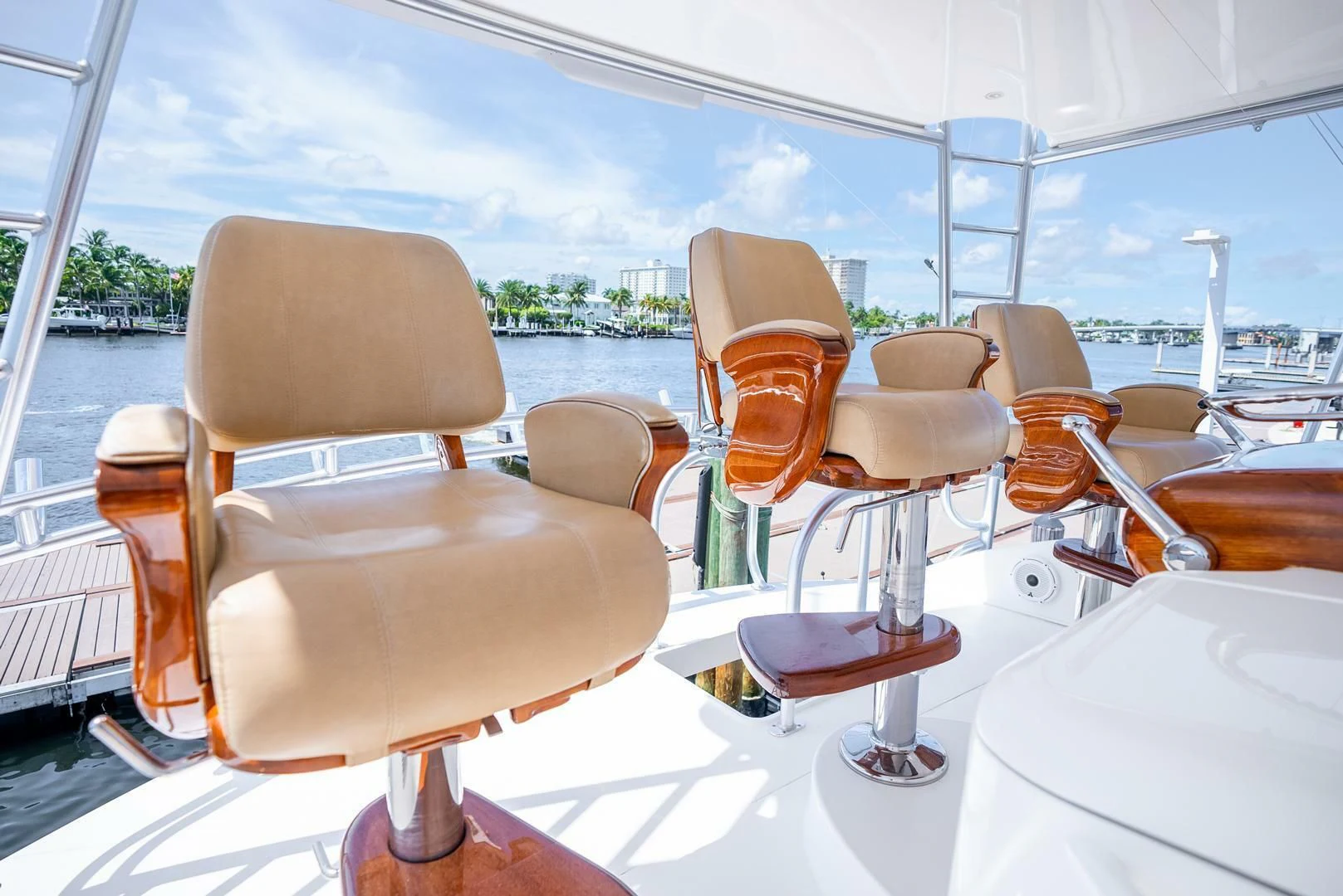 a table with chairs and a large window aboard THE PROVIDER Yacht for Sale