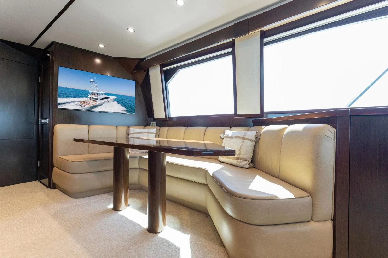 a living room with a couch and a table aboard THE PROVIDER Yacht for Sale
