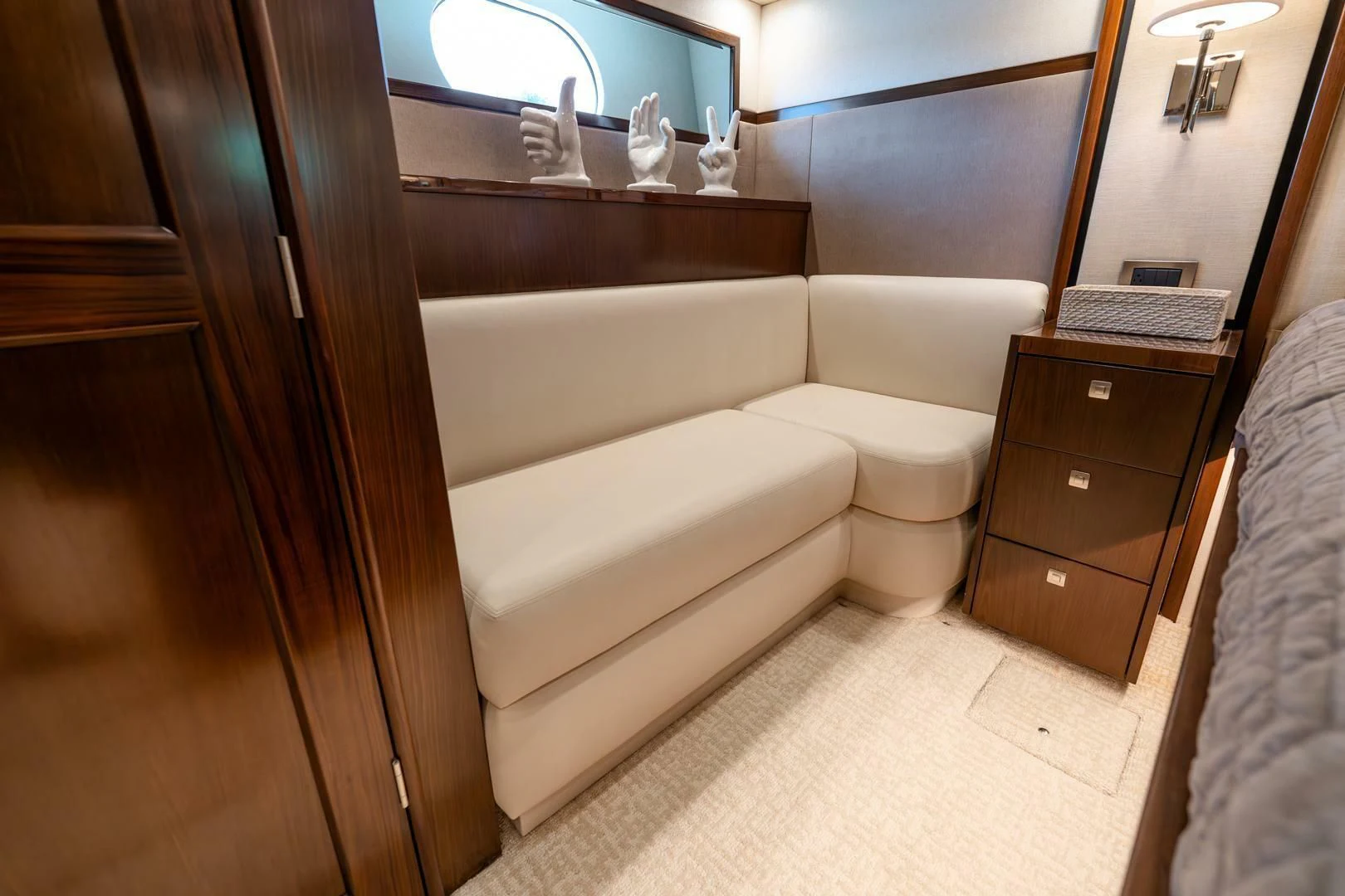 a bathroom with a large mirror aboard THE PROVIDER Yacht for Sale