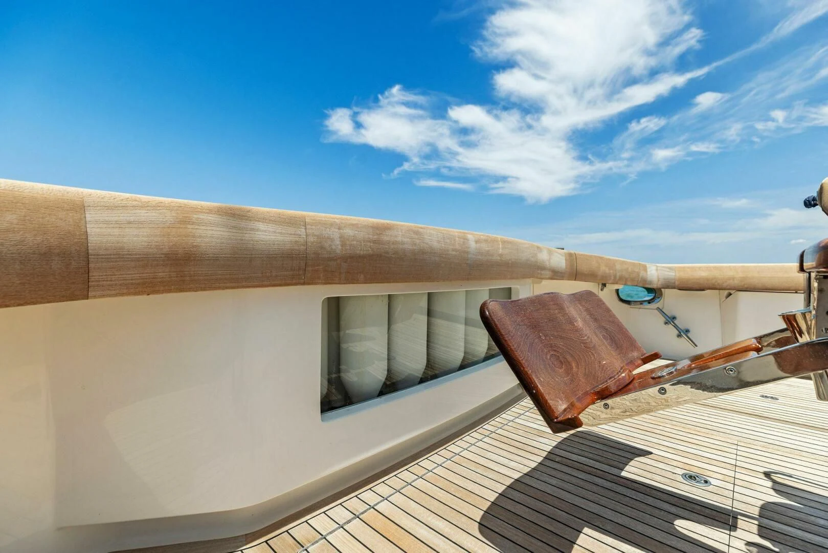 a wood structure with a railing aboard THE PROVIDER Yacht for Sale