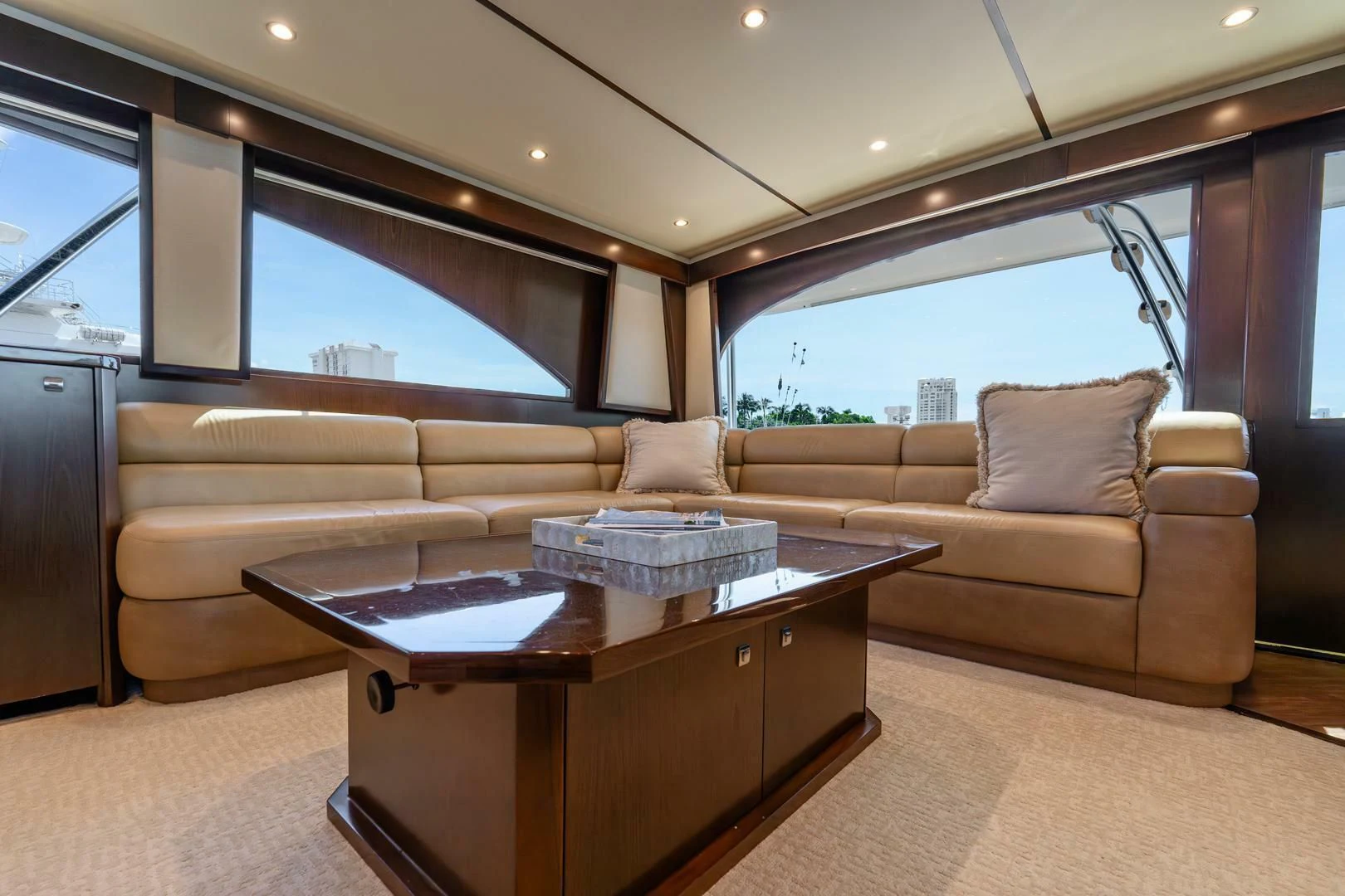 a living room with a couch and a coffee table aboard THE PROVIDER Yacht for Sale