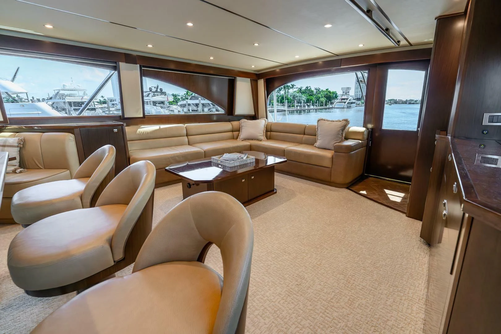 a living room with a couch and a coffee table aboard THE PROVIDER Yacht for Sale