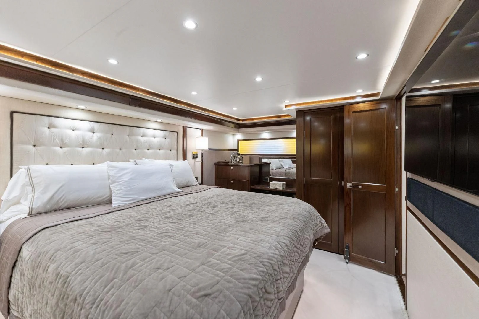 a large bed in a room aboard THE PROVIDER Yacht for Sale