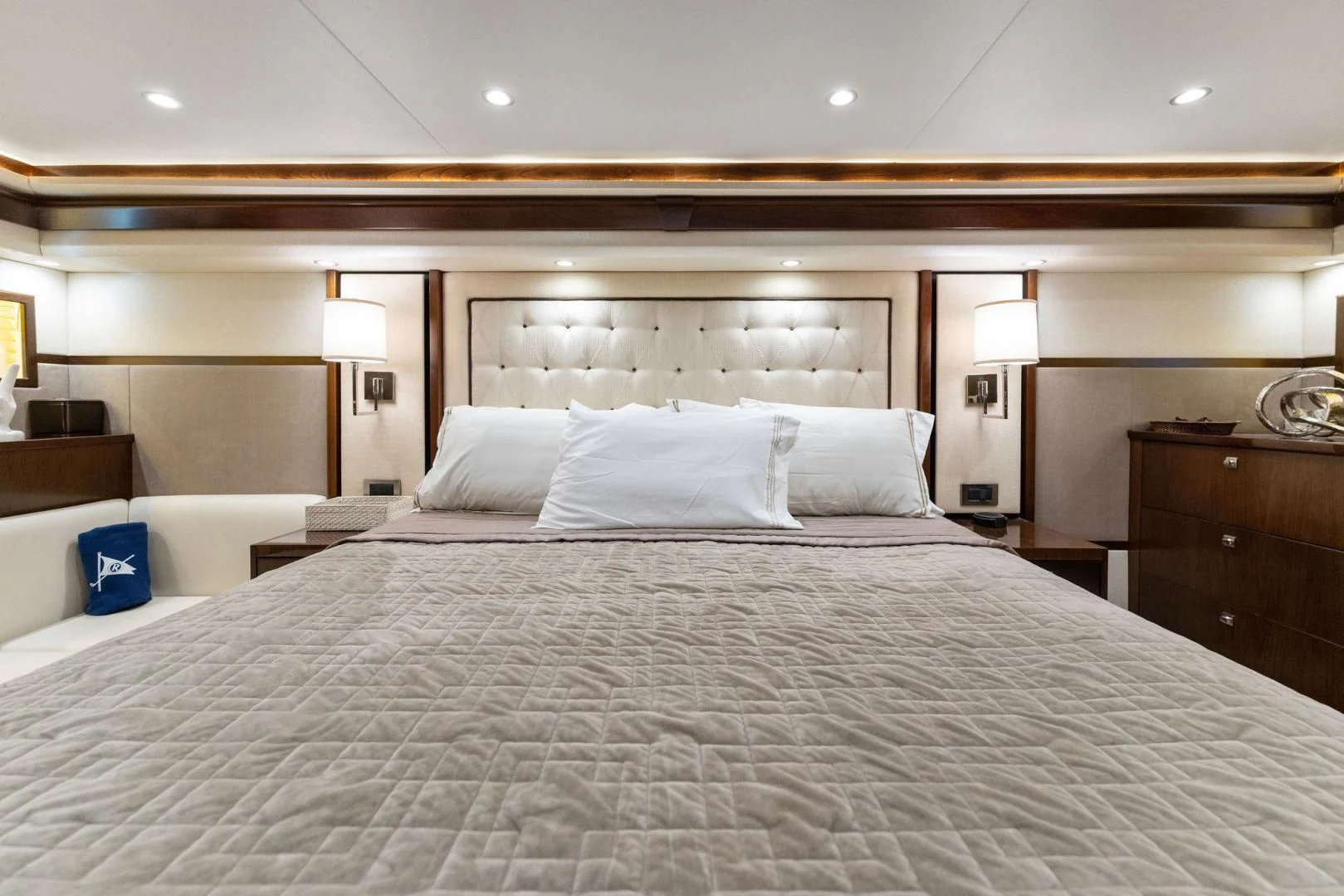 a bed with white sheets aboard THE PROVIDER Yacht for Sale