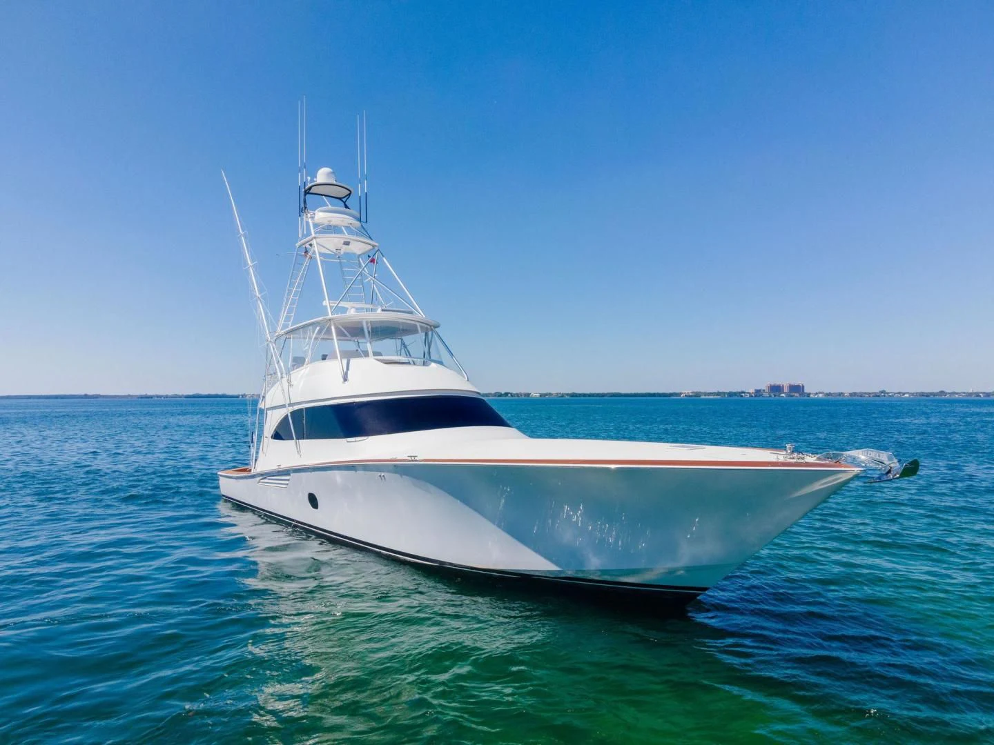 a white boat in the water aboard THE PROVIDER Yacht for Sale