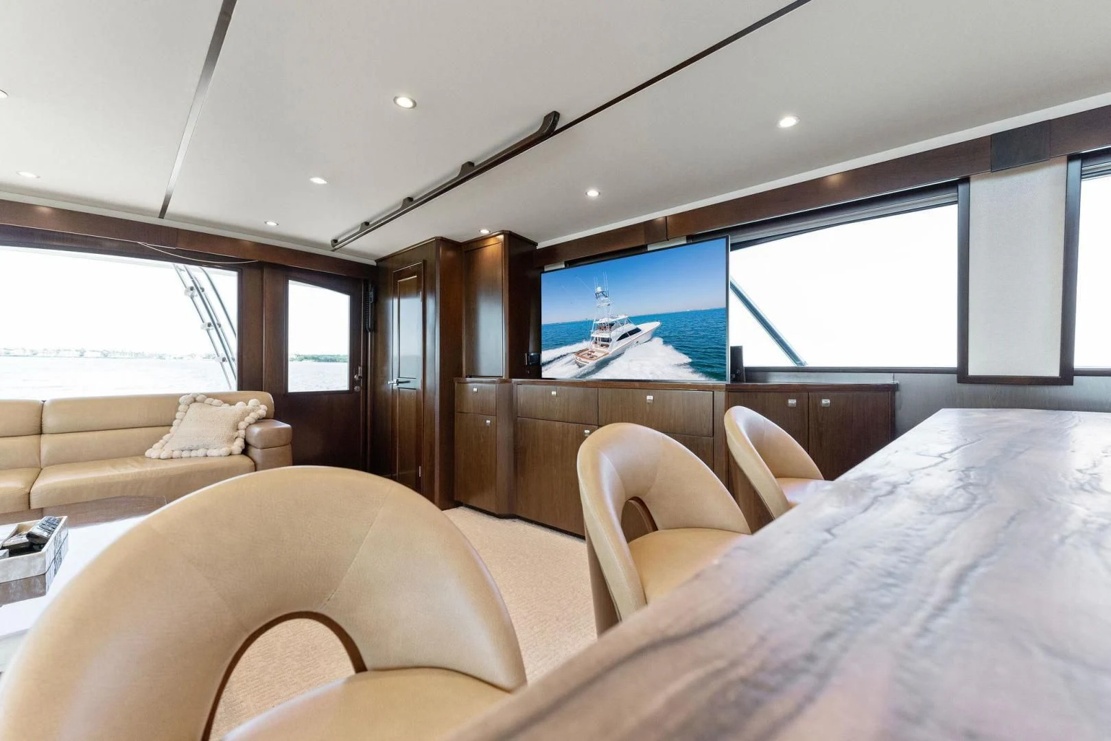 a room with a bed and a couch aboard THE PROVIDER Yacht for Sale