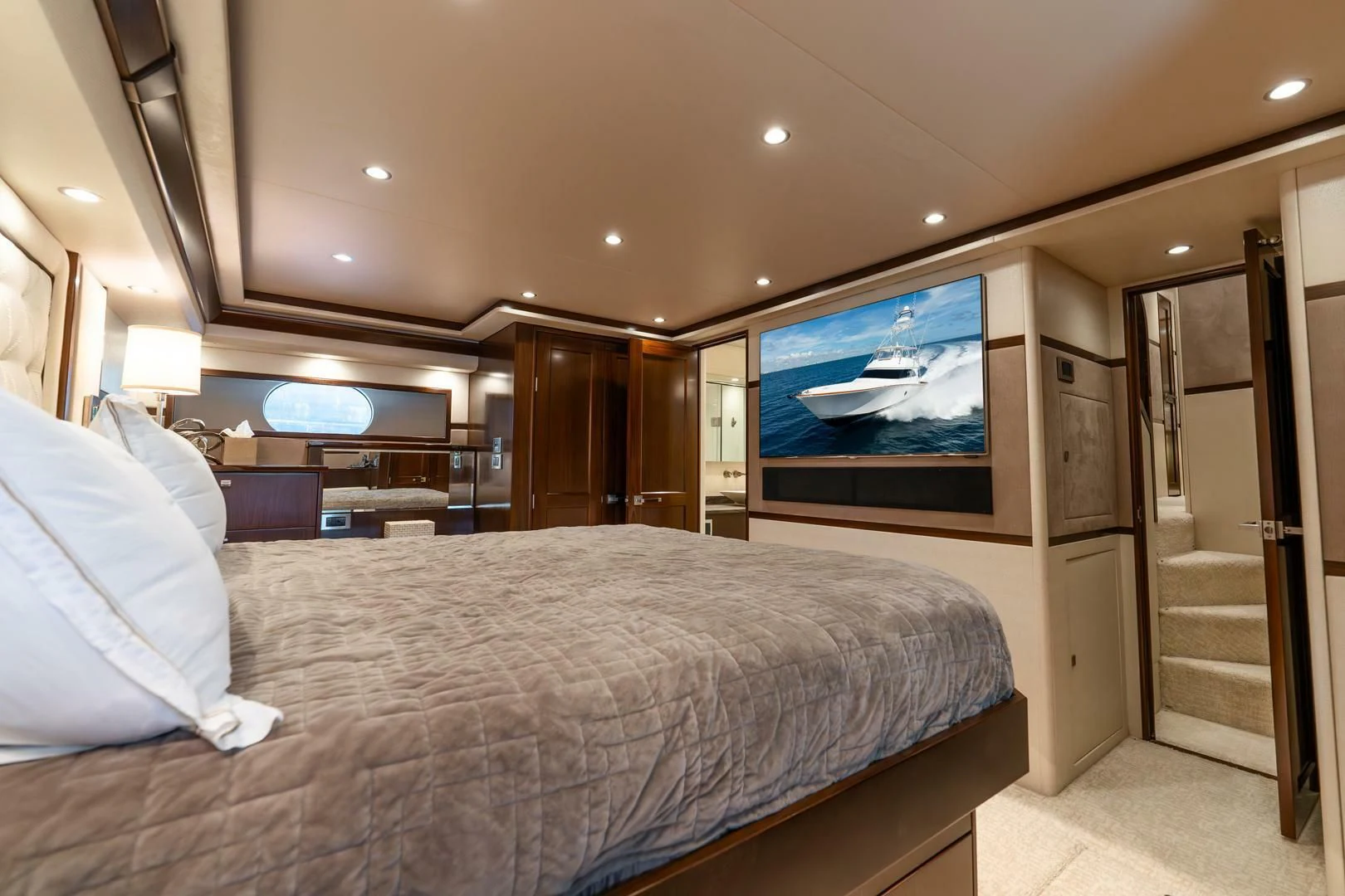 a large bedroom with a large bed aboard THE PROVIDER Yacht for Sale