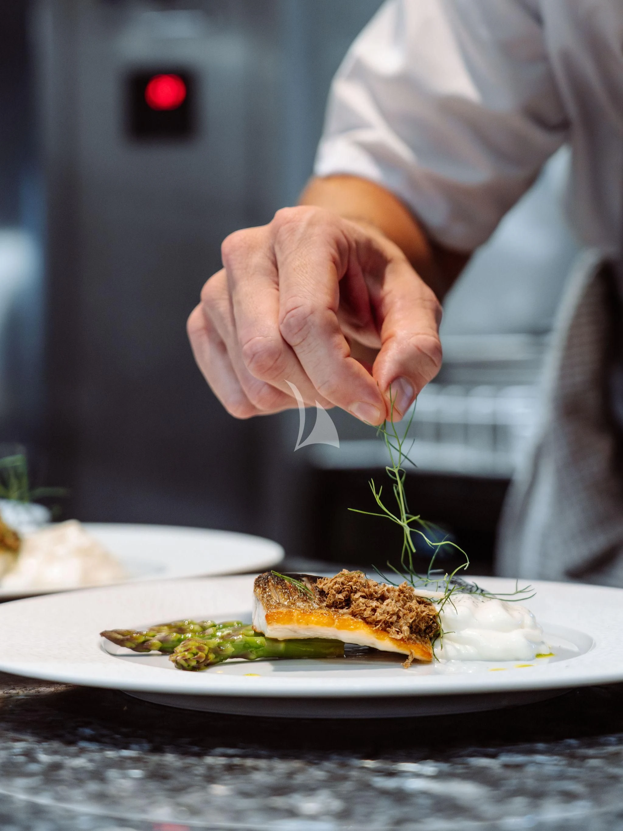 a person putting a piece of pizza in a plate aboard SAMIRA Yacht for Sale
