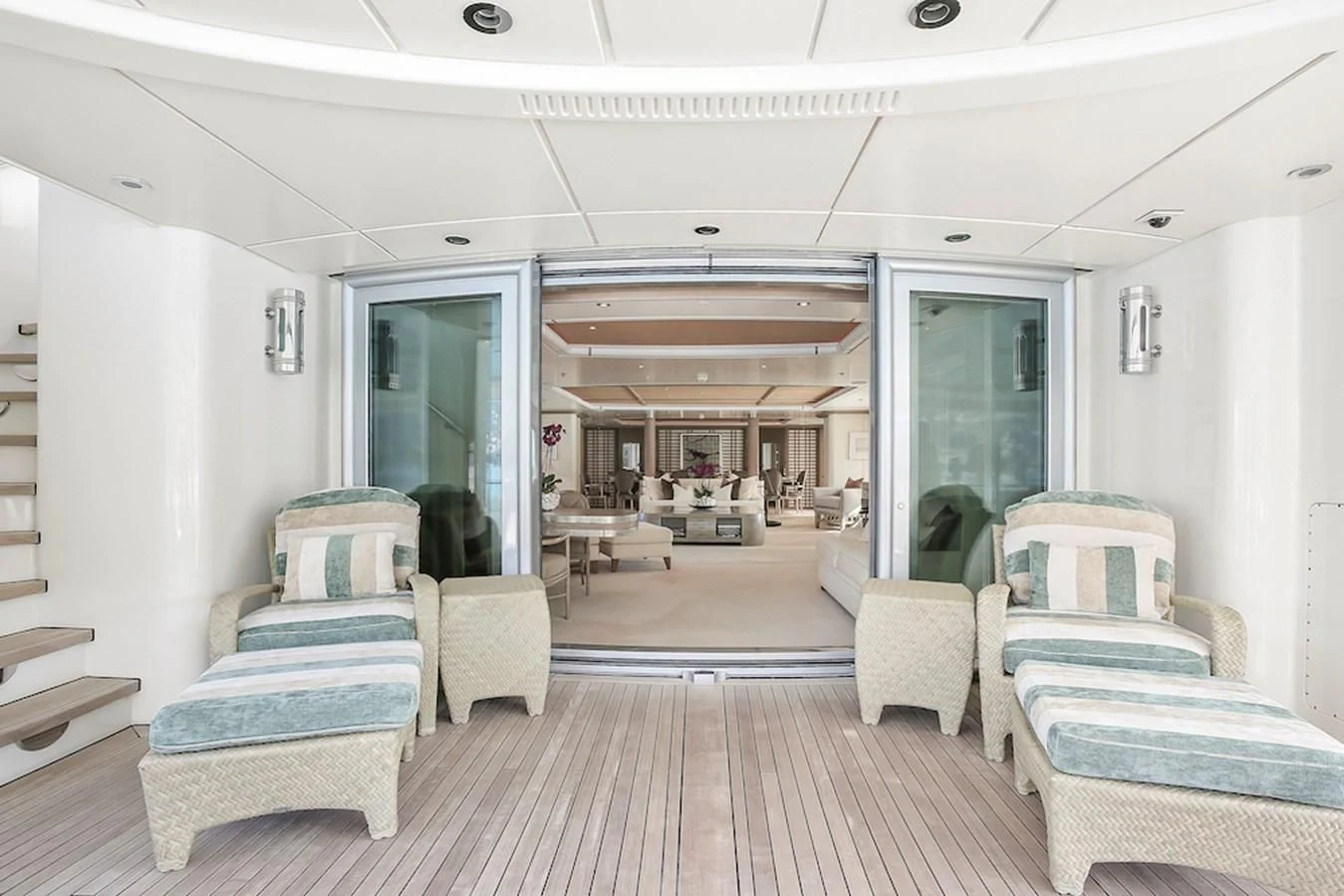 a living room with a wood floor aboard SAMIRA Yacht for Sale