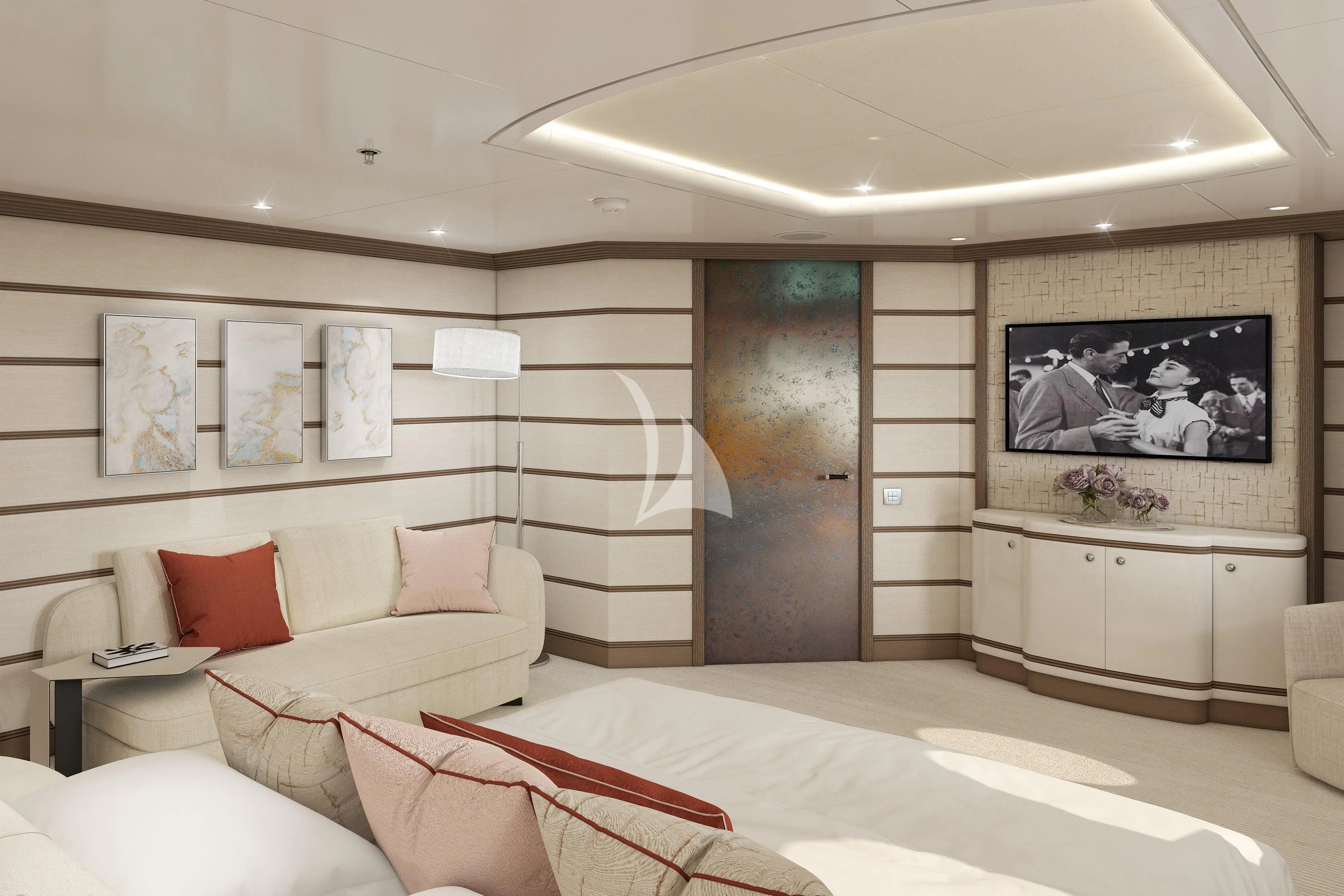 a room with a bed and a painting on the wall aboard SAMIRA Yacht for Sale
