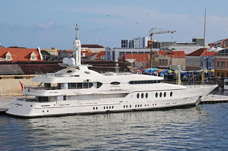 a large white boat in the water aboard SAMIRA Yacht for Sale