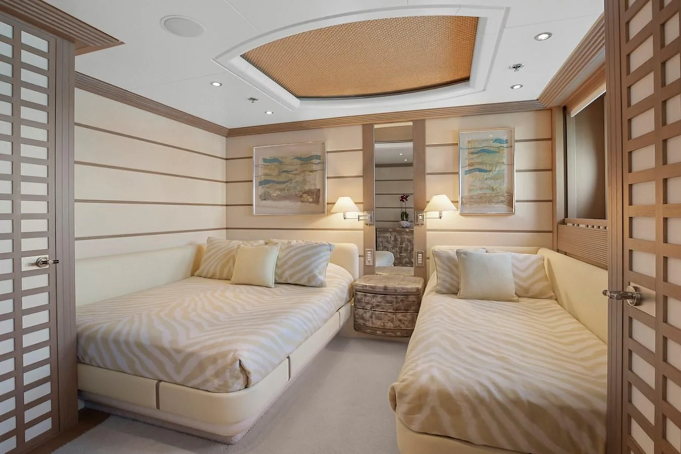 a room with two beds aboard SAMIRA Yacht for Sale