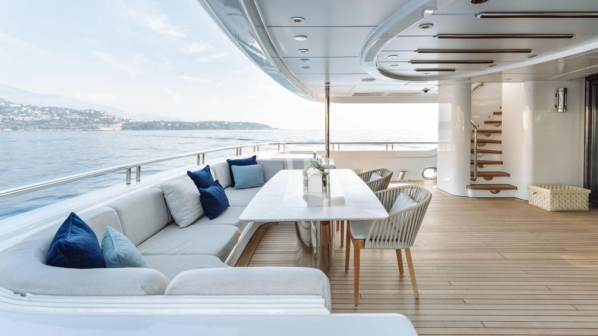 a large living room with a large balcony aboard SAMIRA Yacht for Sale