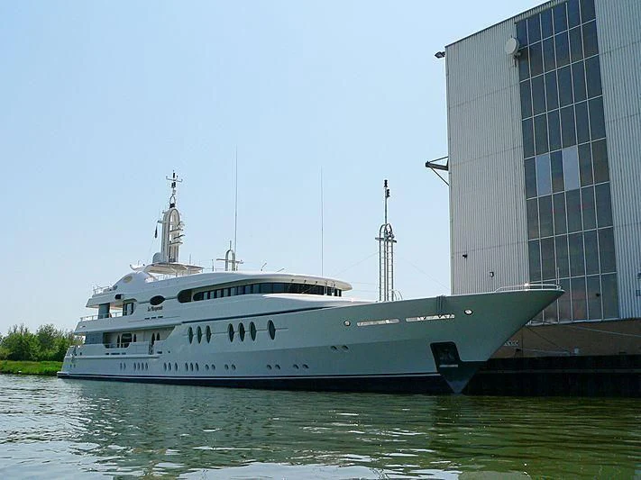 a large white boat in the water aboard SAMIRA Yacht for Sale