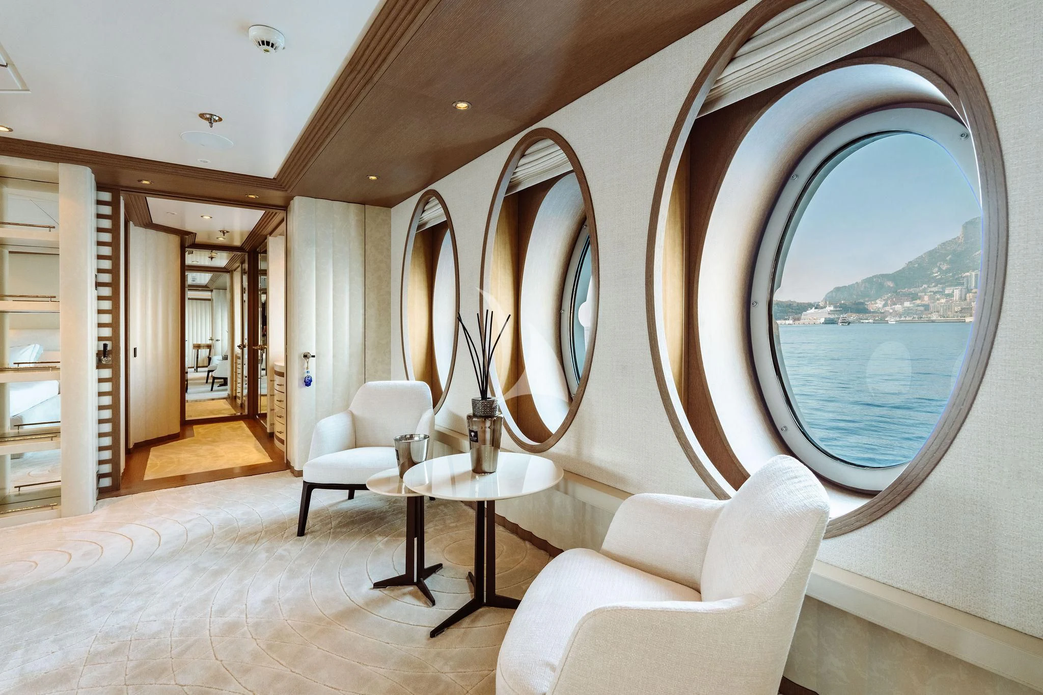 a room with a large mirror aboard SAMIRA Yacht for Sale