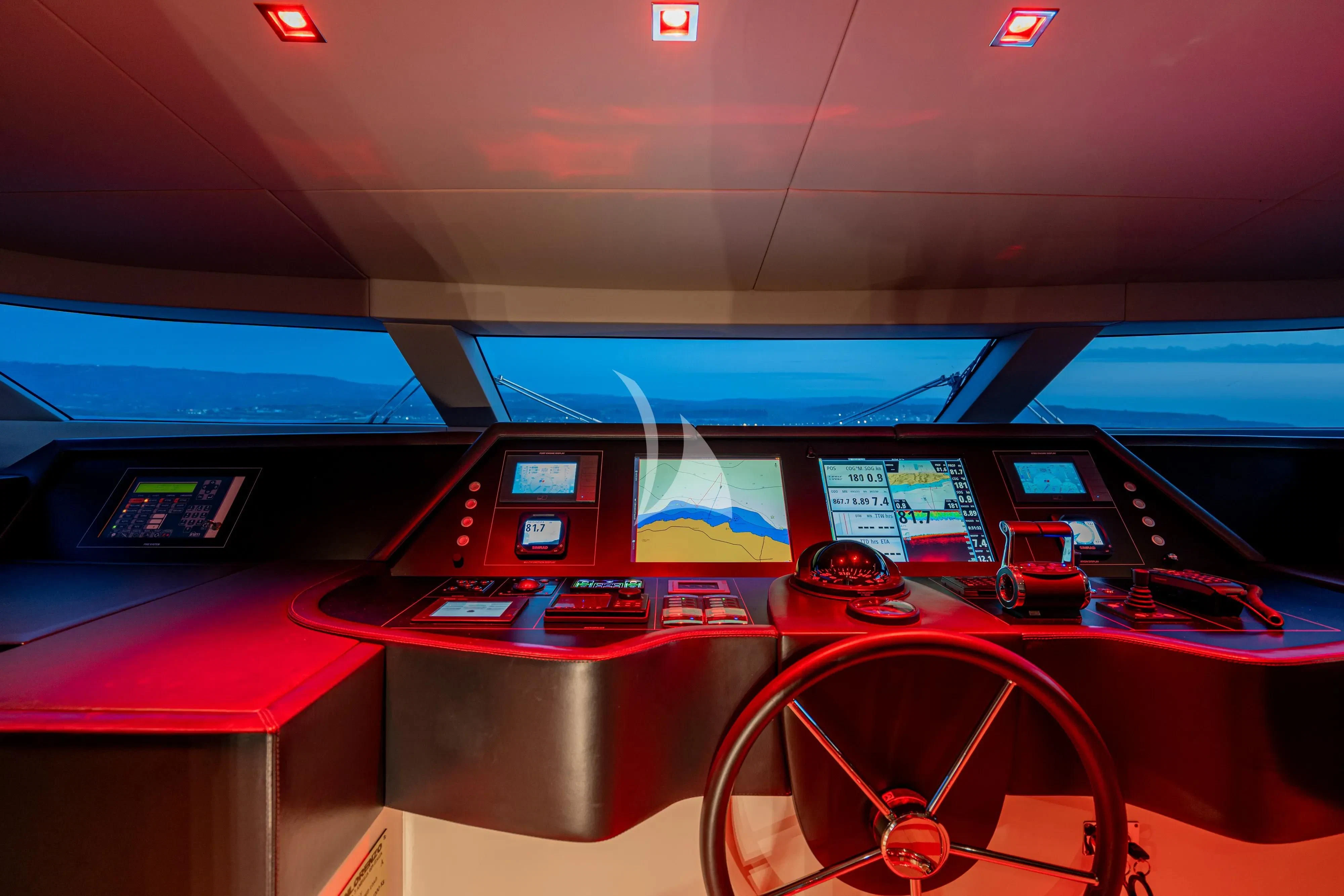 a control panel in a control room aboard UNICKA Yacht for Sale