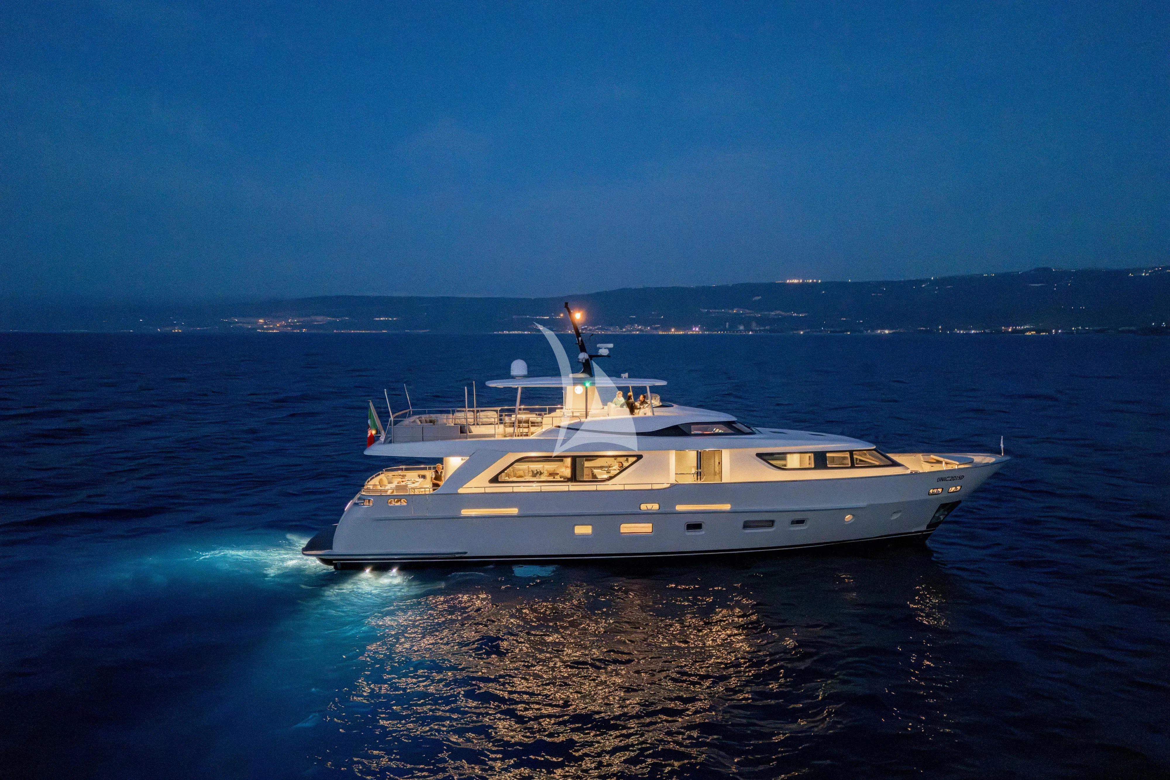 a boat on the water aboard UNICKA Yacht for Sale