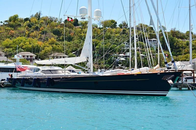 a boat docked at a pier aboard LA BELLE Yacht for Sale