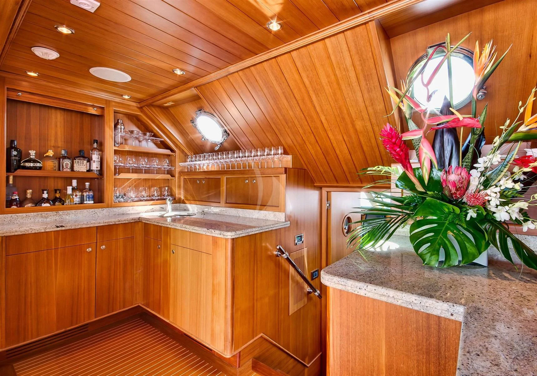 a kitchen with a plant on the counter aboard KEIKI KAI Yacht for Sale