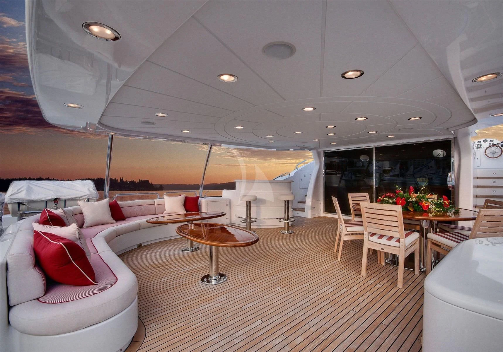 a room with a table and chairs aboard KEIKI KAI Yacht for Sale