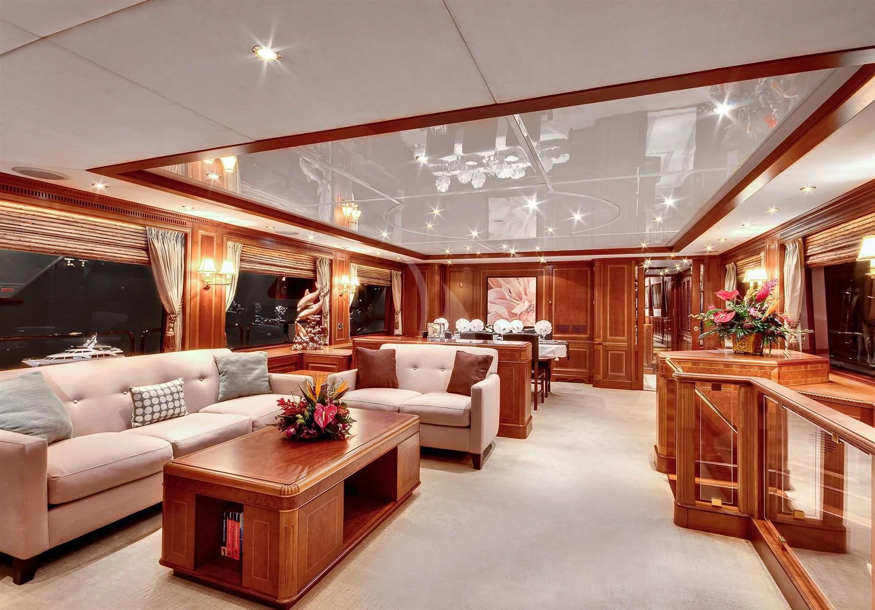 a living room with a large open floor plan aboard KEIKI KAI Yacht for Sale