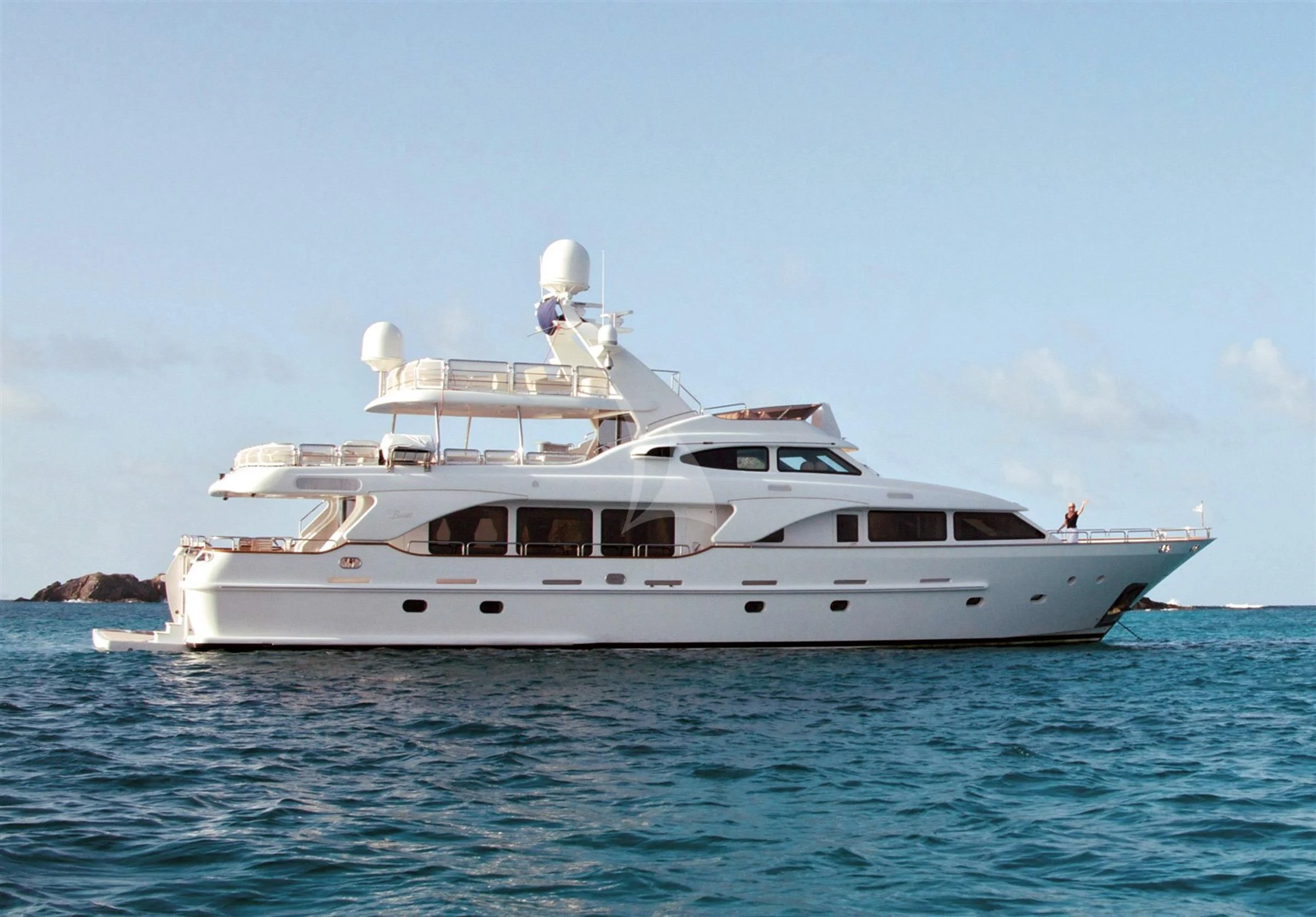 a white yacht in the water aboard KEIKI KAI Yacht for Sale