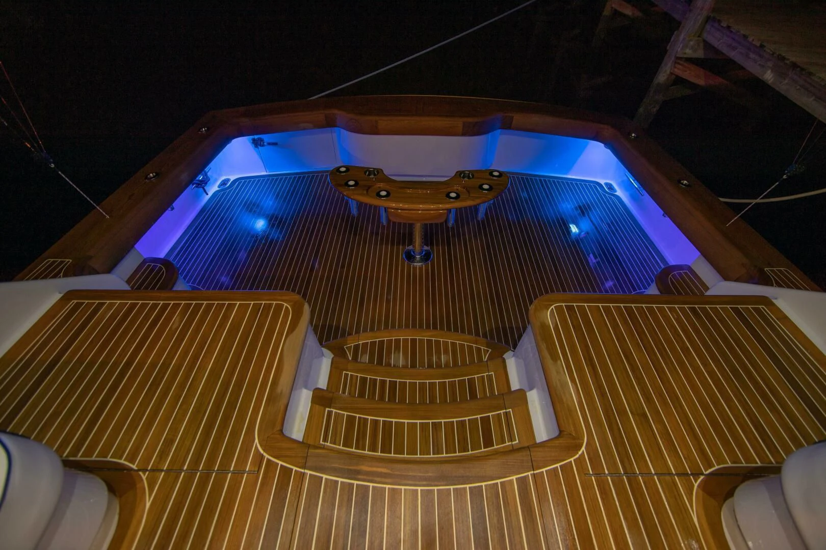 a stage with a blue light aboard PRIVATEER Yacht for Sale