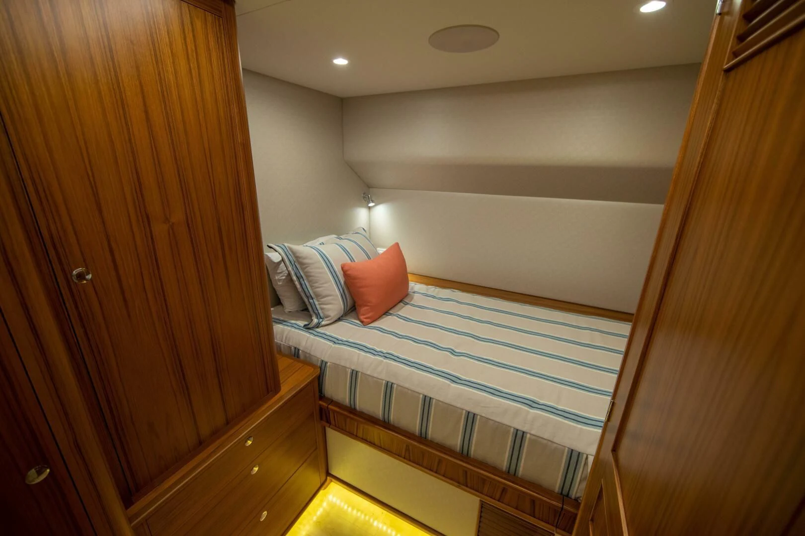 a bed in a room aboard PRIVATEER Yacht for Sale
