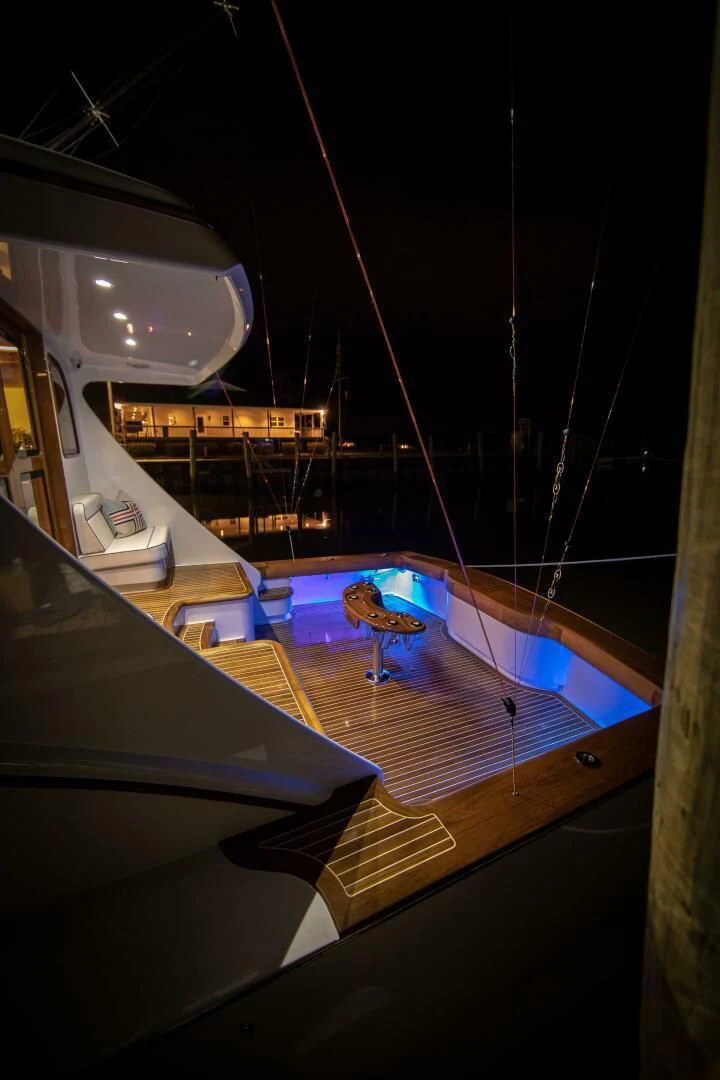 a deck with a boat on it aboard PRIVATEER Yacht for Sale