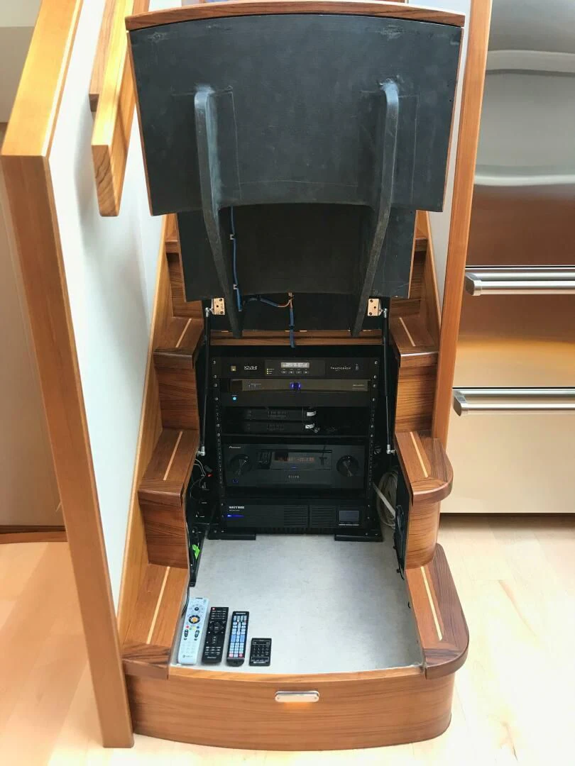 a black and silver computer tower aboard PRIVATEER Yacht for Sale